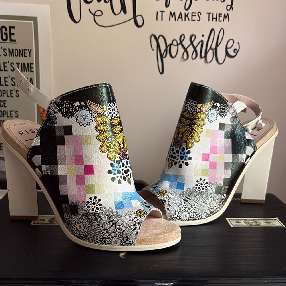 Aldo Black and White Heeled Ankle Boots